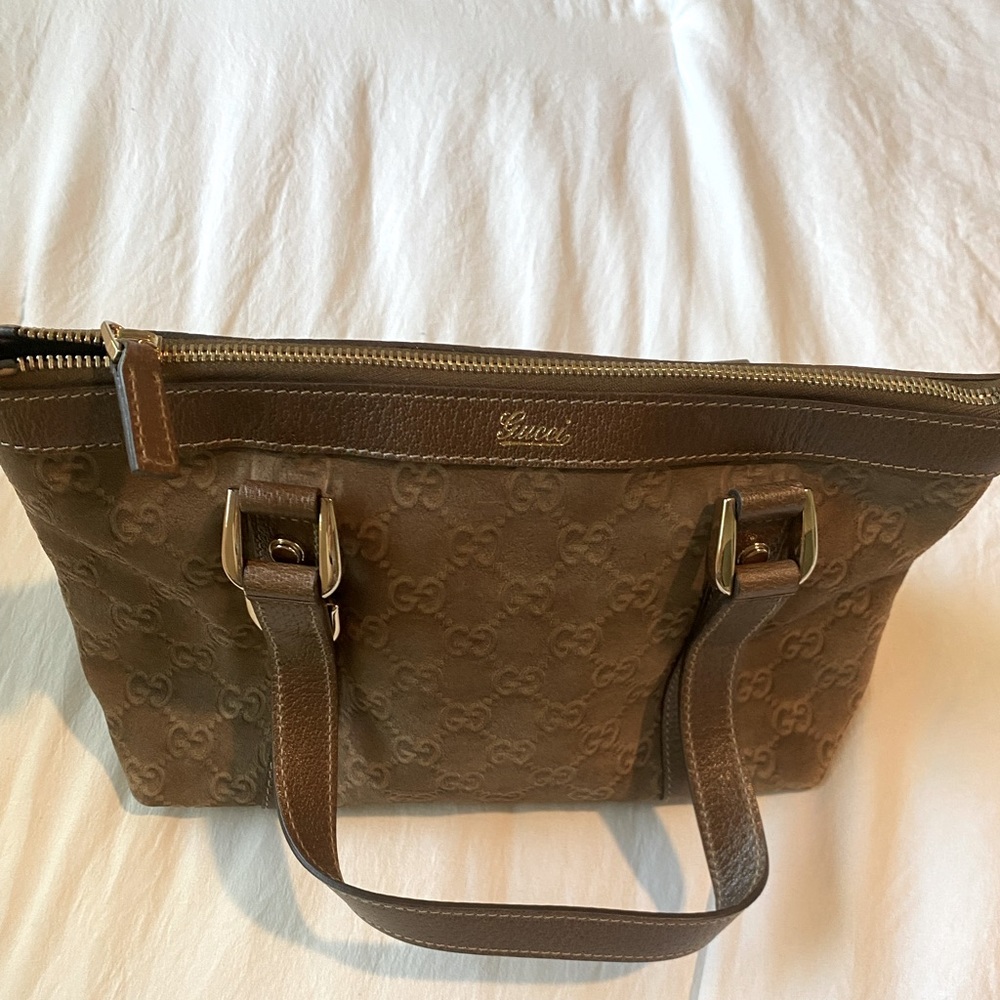 Gucci suede logo print small size tote bag